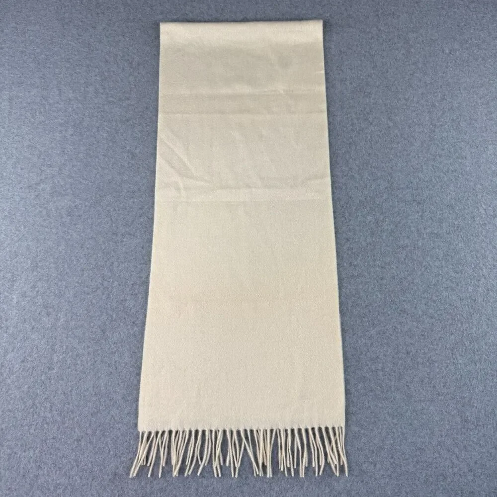 Patrick Francis Ireland Ivory Pure Cashmere Fringe Scarf 12x55 Minimalist Luxury
